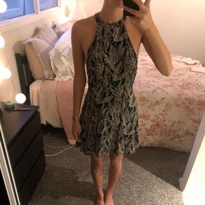 Black/Cream Palm Leaves Dress, Size S
